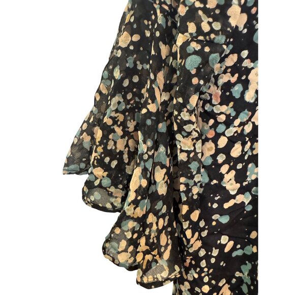 Paper Crown Floral Print Womens XS Black Multicolor Bell Sleeve Dress - Picture 9 of 9